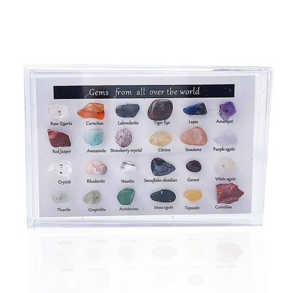 24 stk Healing Crystals Sett for Beginners, Chakra Crystals Kit 7 Chakra Stones Set, svarte turmalinkrystaller