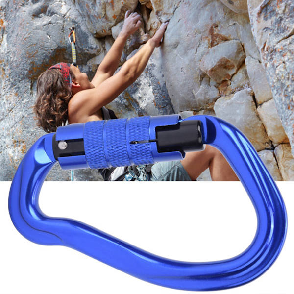 7075 Flygplansaluminium Master Lock Karabiner D-Ring Säkerhetsspänne Säkerhetsutrustning Växlar för utomhusklättring Camping Blå