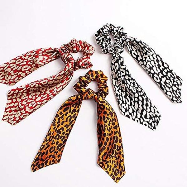 3 st Silk Scrunchies Leopard Elastiska hårband Scrunchie