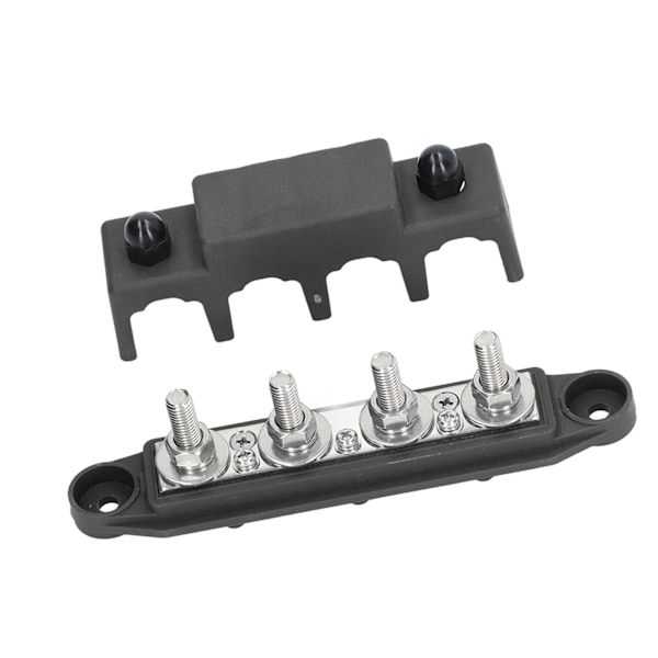 4-polet Strømsfordelingsblok med Dæksel 3/8 tommer Marine Busbar til Campingvogne, Både, Trailere 12‑48V Sort