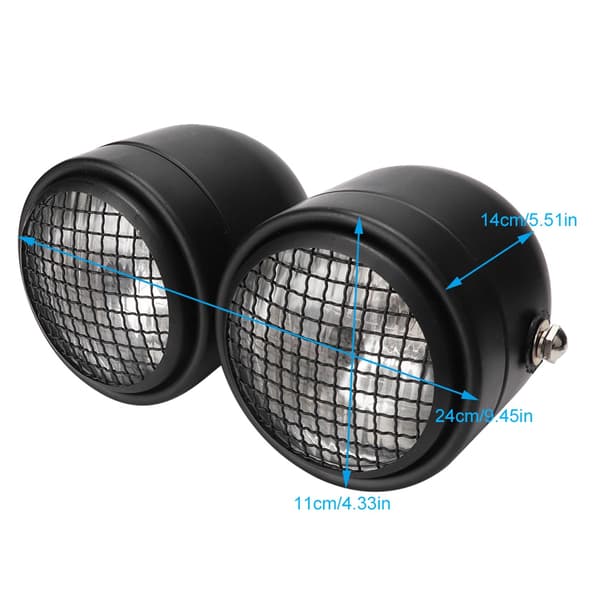 Universal Motorcycle 8.5in Iron Front Dual Twin Round Headlight Lamp (Black Grill White)