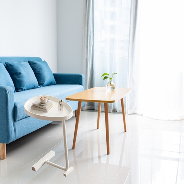 C-formet sidebord lille æg Ovalt sofabord Sofa bord der glider under til stuen Hvid
