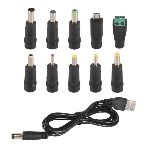 USB til DC-strømkabel Universal USB til DC-stik Opladerkabel Strømkabel med udskiftelige stik C Sort Black 10 Adapter