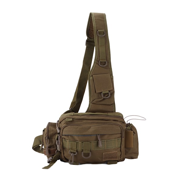 Fiskeredskabstaske Nylon 600D Fiskeudstyr Sling Pack med bælte til udendørs cykling Khaki