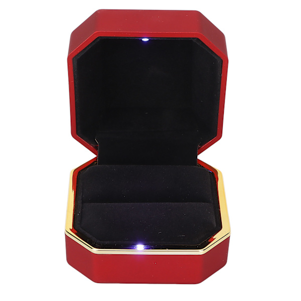 LED Ljus Ring Box Smycken Display Presentbox Smycken förvaringsfodral för förlovningsbröllopRöd