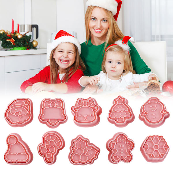 8 stk/10 stk 3D kjeksutskjærere jul kjeksform Bakeform Håndpresse kjekstempel