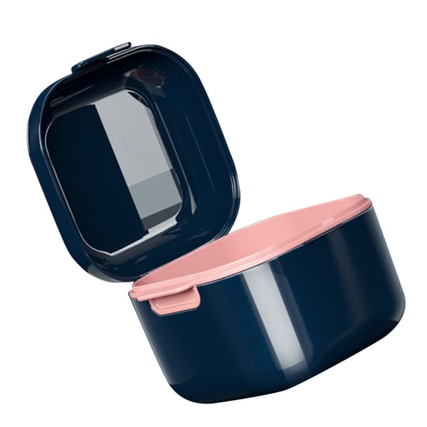 Denture Case Stain Removal Food Grade Strong Plastic Drainage Design Denture Cup for False Teeth Tooth Socket Blue
