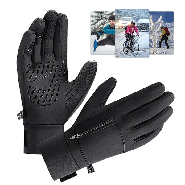 Varme hansker Polyester Vindtett Split Finger Touch Screen Vinterhansker for løping og vandring Svart