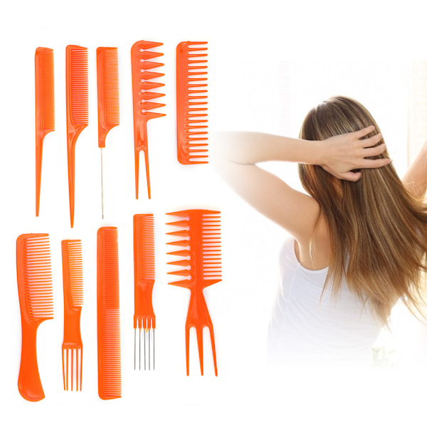 10 stk plastikmassage antistatisk hår hovedbund kam Frisør Hjemmesalonsværktøj (orange)