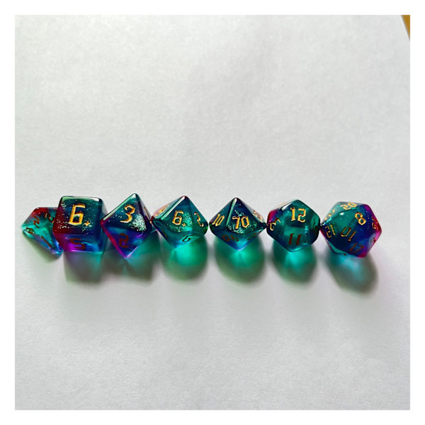 7 kpl Peliheittojen sarja Kaksiväriset Kultaiset numerot Fontti Polyhedral Dice Lautapeleille