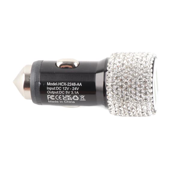 USB Billader 5V Rhinestone Dekorasjon Dobbel Port Hurtiglader Adapter Bilinteriør Tilbehør Hvit
