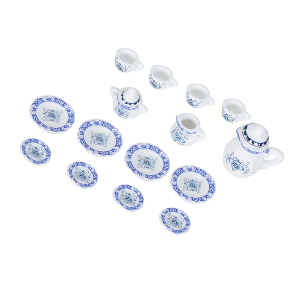 1:12 Dockhus Kök Miniatyr 15st Porslin Blomma Tekopp Set Dekor Collection (#1)