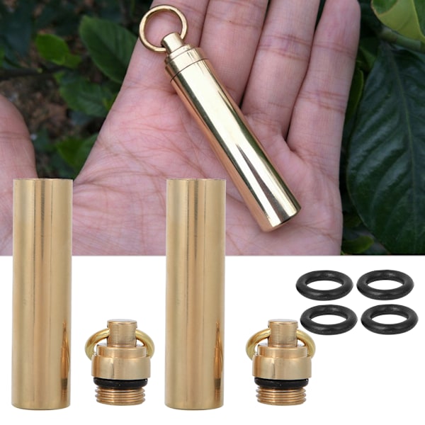 2-pack Vattentäta Mini-behållare i Mässing för Överlevnad, EDC, 12 mm i Diameter