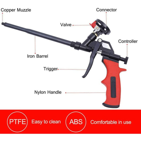 Skumpistol, polyuretanekspanderende skumpistol Profesjonell PTFE-belagd tåkepistol for fogning, tetning hjemme og på kontoret, HANBING