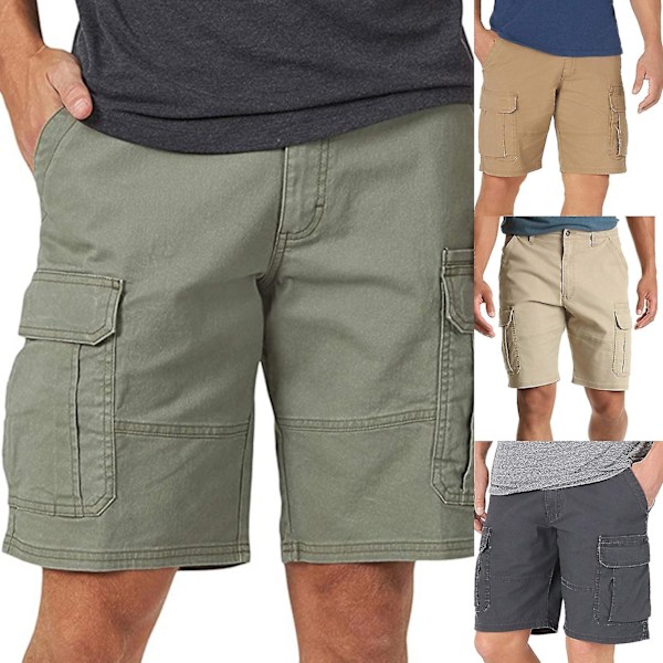 Cargo Shorts i Solid Farge med Flere Lommer for Menn - Khaki, Størrelse 2XL