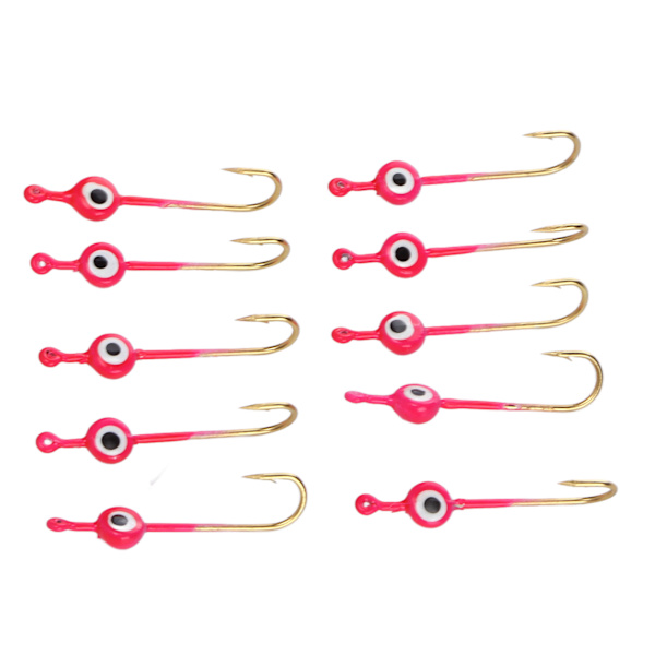 10 st Heads Fiskedrag Jiggar Rosa Högkolstål Vinter Is Fiskkrok Jig för fisk