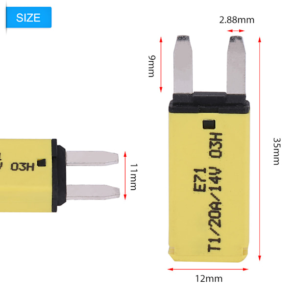 14V DC Automatisk Nulstilling Mini-Sikringsafbrydere Bladsikringer til Bil Lastbil Båd RV 20A Gul