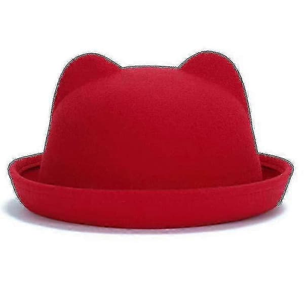 Forældre-barn bowlerhatte i uld, fedorahatte Cat ear red 57cm