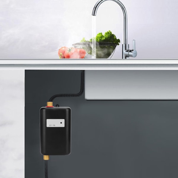 Husholdningsregulator til dobbelt brug Intelligent køkkenvandvarmer Mini hurtigopvarmningsmaskine med indikatorlys sort (US-stik 110V 3000W)