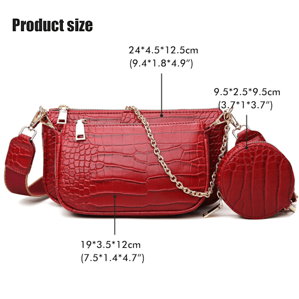 3 i 1 crossbody axelväska för kvinnor Slitstark bärbar reptålig PU-läder underarmsväska Multi Pochette