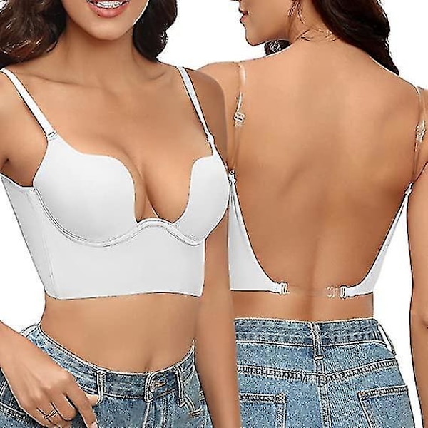 Djup U-ringad push-up-behå med transparenta band - Vit 85C