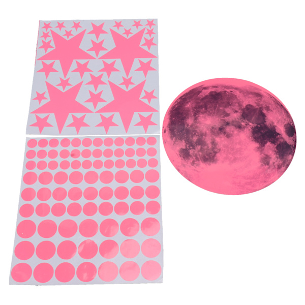 Glow in The Dark Väggdekor Luminous Moon Star Dot Väggdekaler Väggdekor Dekor för sovrum Vardagsrum Rosa