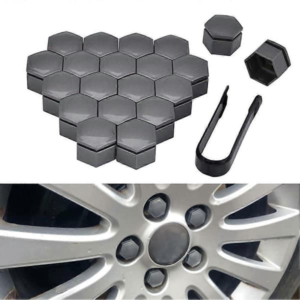 20 kpl auton pyöränmutterisuojia, 17 mm kuusiokolopultit, harmaa
