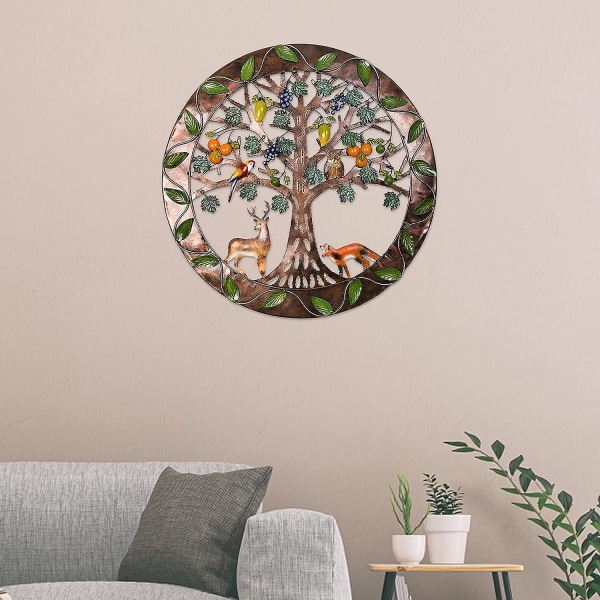 Puuseinätaide metallinen pyöreä riippuva koristeellinen puutarha Hirvipöllö lintuaskartelu makuuhuoneeseen-30x30cm