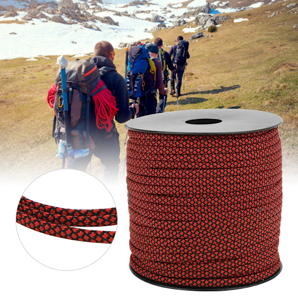 50M 4MM Paksu 7-Ydininen Paracord Pelastusköysi Telttasolmuun, Rannekkeen Neulomiseen, Leirintäköysi Ulkoiluun - Punainen Musta