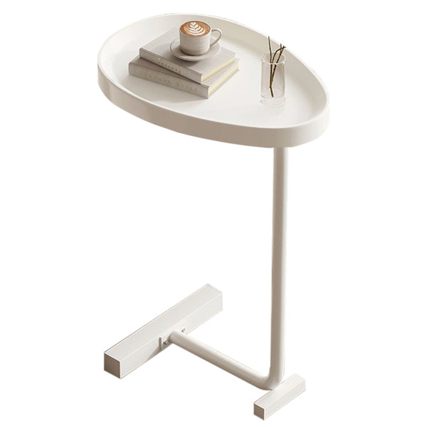 C-formet sidebord lille æg Ovalt sofabord Sofa bord der glider under til stuen Hvid