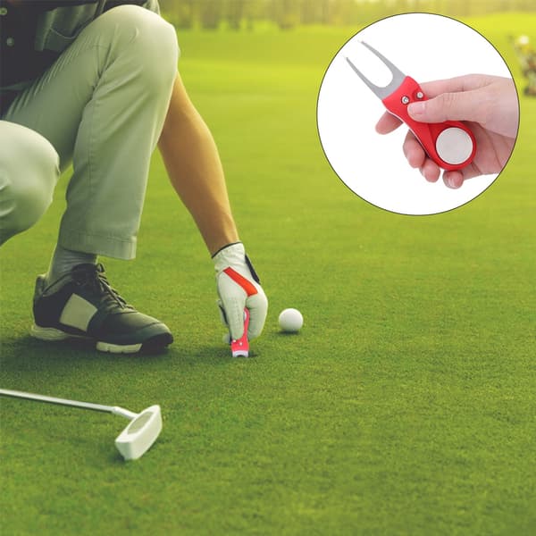 304 Stainless Steel ABS Plastic Handle Golf Spring Divot Repair Pitch Putting Fork Tool for Training Practice Red