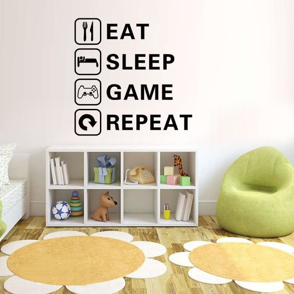 Eat Sleep Game Repeat Wall Sticker Gaming Gamer Wall Sticker Game Room Inredning Barn Present Barnkammare Pojkar Rumsvägg 43*43cm