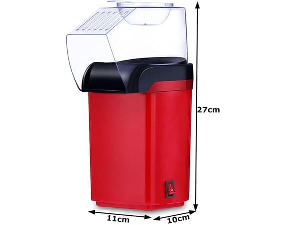Kuumailmapopkornikone 1200W, Öljytön, Punainen, Terveellinen välipalakone