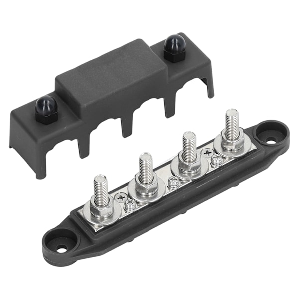 4-polet Strømsfordelingsblok med Dæksel 3/8 tommer Marine Busbar til Campingvogne, Både, Trailere 12‑48V Sort