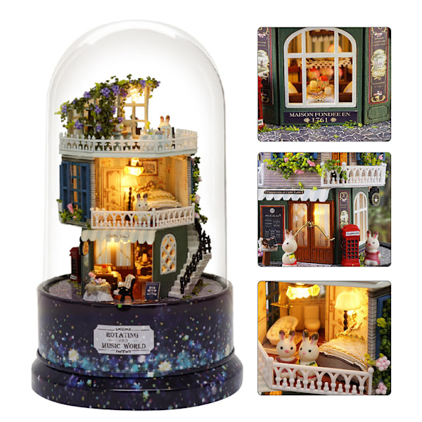 Gör-det-själv-miniatyrmontering Roterande musikglasboll Dockhusmodellsats Leksakspresent