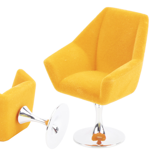 Miniatyr lenestol for 1:12 dukkehus Rotate Flocking Stol Tilbehør Gul