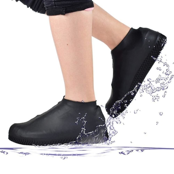Vattentät silikon skoöverdrag, återanvändbara hopfällbara halkfria regnskoöverdrag med dragkedja, skoskydd Överdragsskor Regngaloscher för barn, män och kvinnor Black M