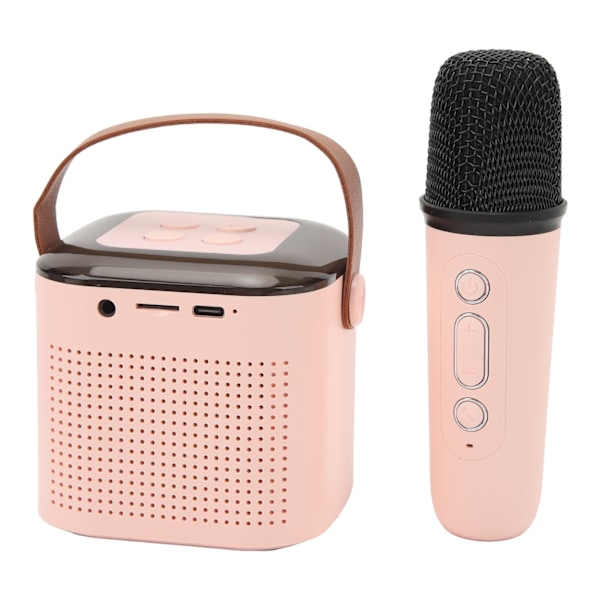 Mini Karaoke-maskin for barn bærbar høyttaler med trådløse mikrofoner Hjem Karaoke Set Rosa
