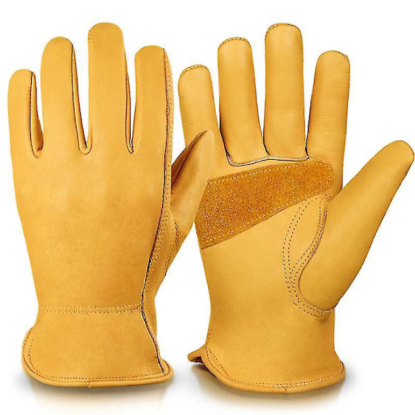 Læderarbejdshandsker med strækbar manchet - Robust koeskindslæder - 1 par - Guld - Størrelse S-XL - Gul
