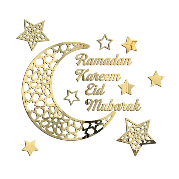 Ramadan Crescent Akryl Mirror Sticker 3D självhäftande väggdekal för dörrar Fönster garderober