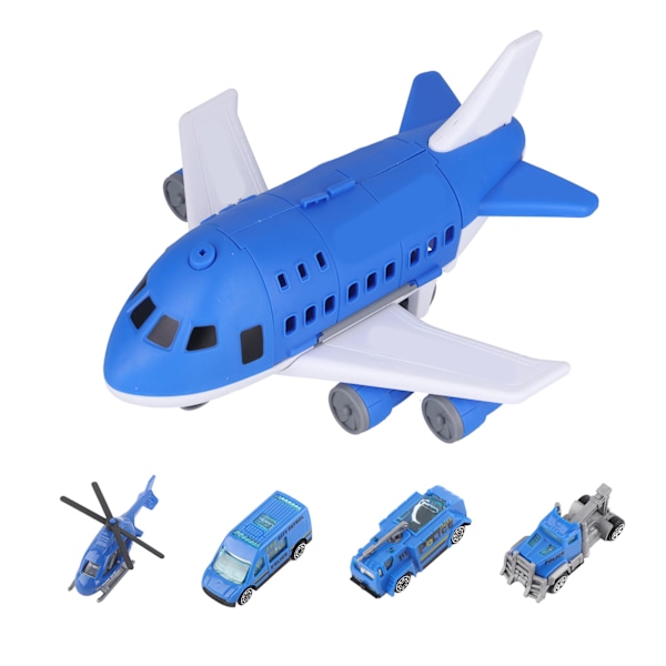 Flyveplanslegetøjsset DIY Montering Transportfly Lastmodel Legetøj med Helikopterbil Legetøj Blå
