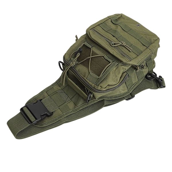 Sling Bag Flerlagers Förvaring Bröstväska Canvas Sling Ryggsäck för Cykling Vandring Camping Resor OD Grön