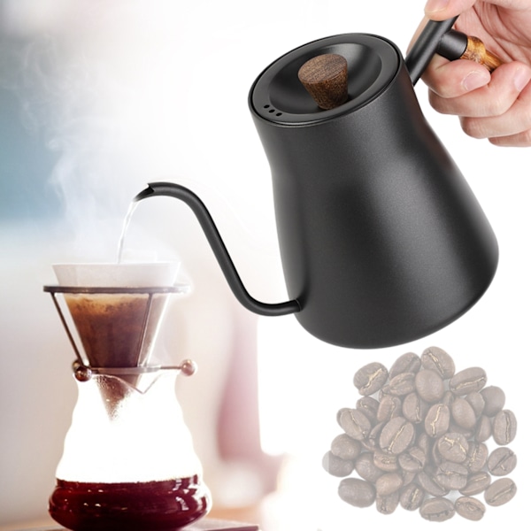 850 ml rostfritt stål dropp över kaffekokare svanhals med trähandtag