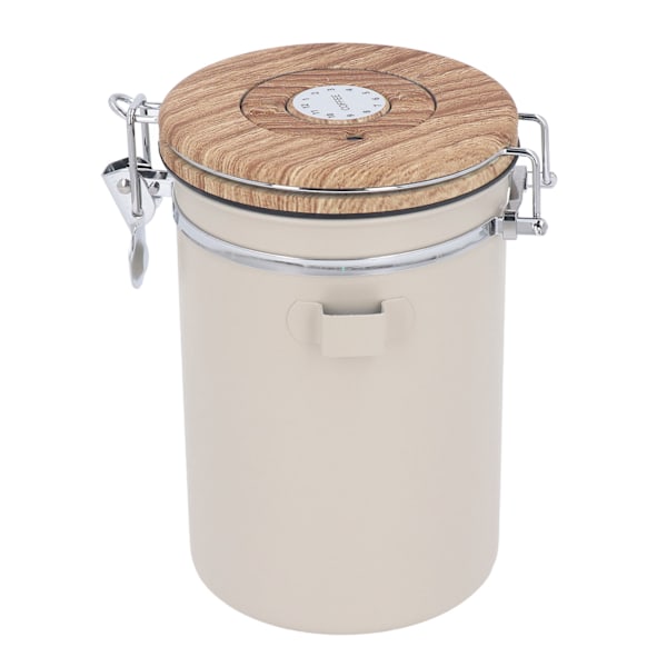 Kaffebeholder 1,8L rustfrit stål Lufttæt opbevaringsbeholder til kaffebønner med dagskontrol stålske til te, mel, korn, sukker Beige