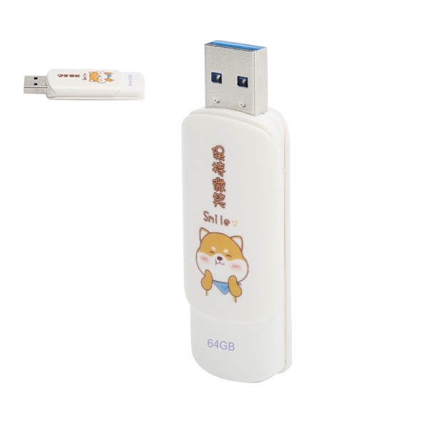 U Disk Portabel USB2.0 Flash Drive för Student Söt Datalagring Minne Stick Gåva (Skjutbart SkyddKeep Smiling 64GB)