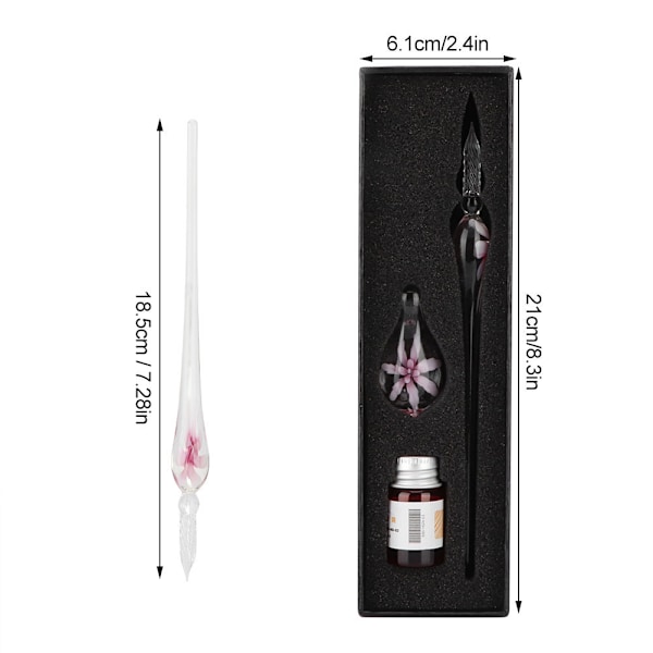 Retro Krystal Elegant Blomst Glas Dip Pen Signatur Blæk Reservoir Pen med Blækpenneholder Rosa