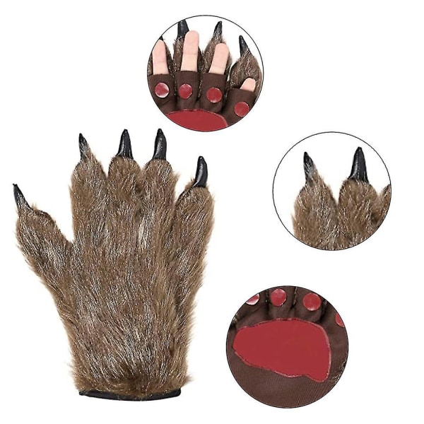 Werewolf Gloves Paw Fingerless Winter Plush Gloves 1 par