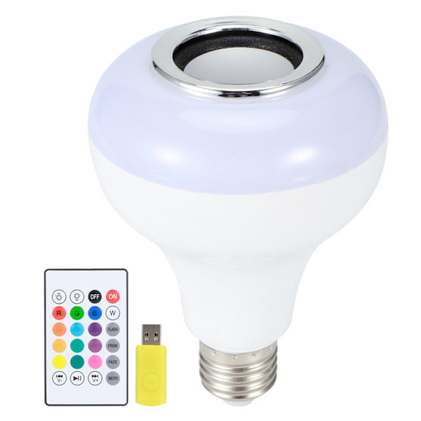 12W E26 RGB Trådlös högtalare med kullampa med färgskiftande kula med U Disk 24-knapps fjärrkontroll