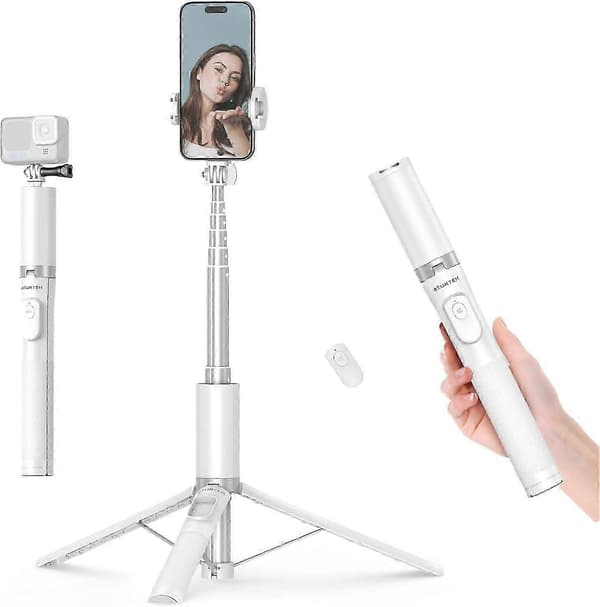 ATUMTEK Selfie-stativ, 161 cm bærbart smarttelefonstativ med Bluetooth-fjernkontroll