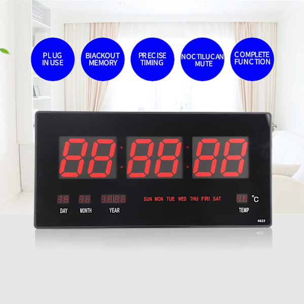 Digital vægur LED Elektrisk kalender Vægur med Noctilucence Hjem soveværelse Kontor EU-stik 110‑220V